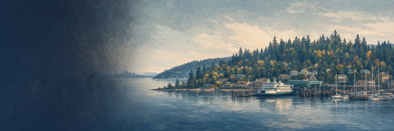 An editorial illustration of Bainbridge Island, Washington