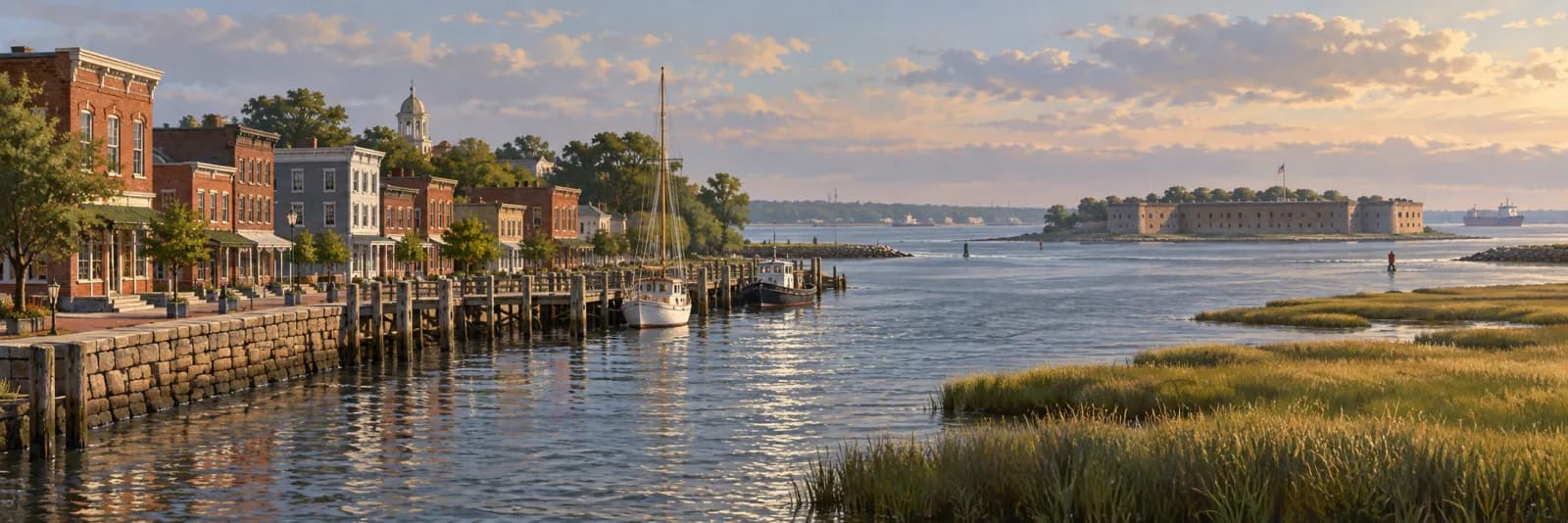 An editorial illustration of Delaware City, Delaware