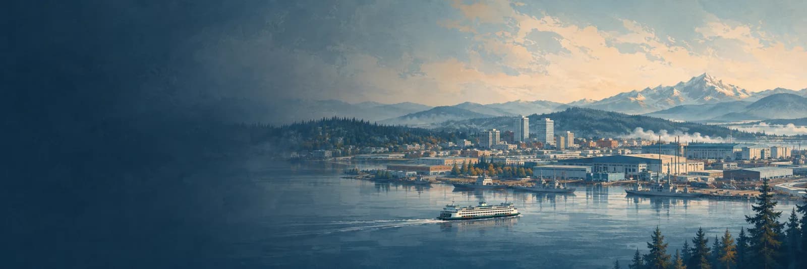 An editorial illustration of Everett, Washington