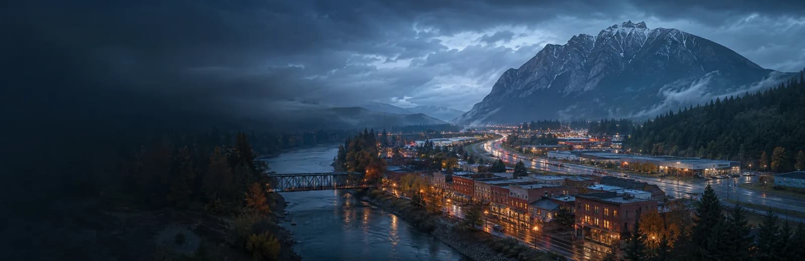 An editorial illustration of North Bend, Washington