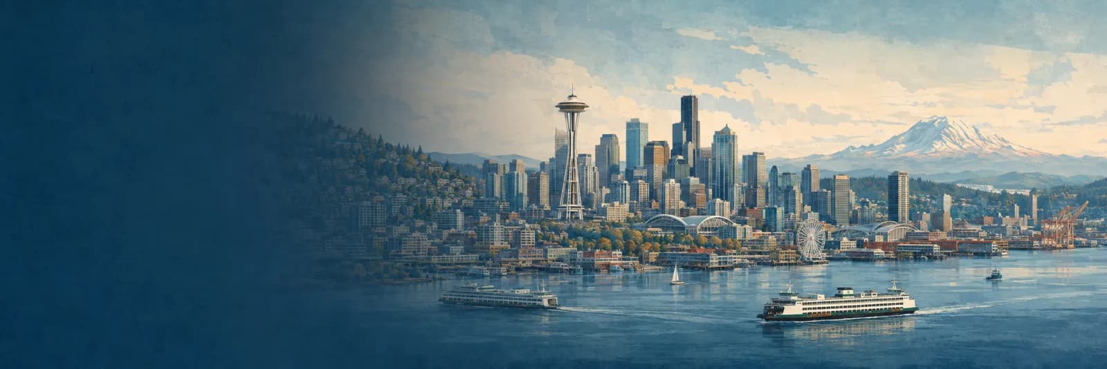 An editorial illustration of Seattle, Washington
