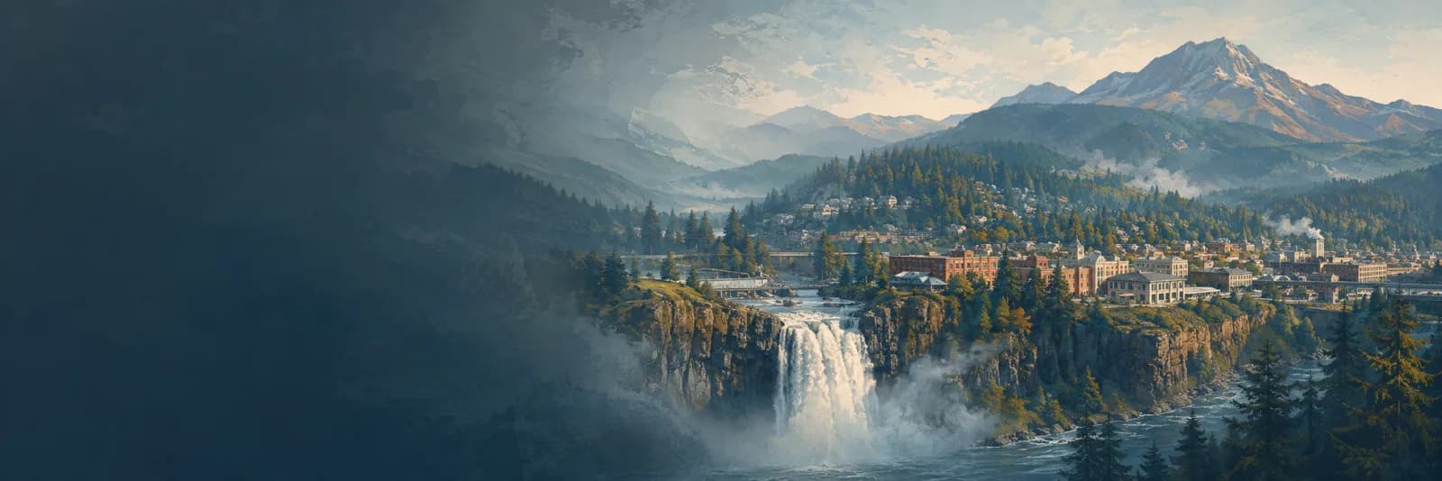 An editorial illustration of Snoqualmie, Washington